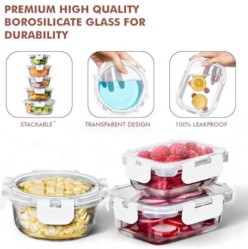 30 PC Glass Food Storage Containers with Lids (White)