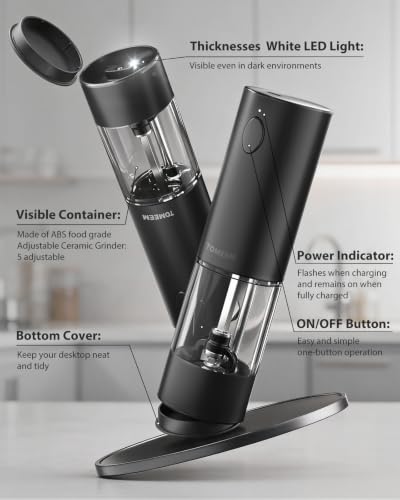 Upgraded Larger Capacity Electric Salt and Pepper Grinder Set Rechargeable with LED lights