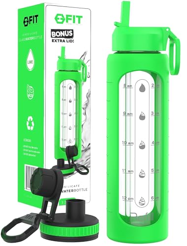 32 oz Glass Water Bottle with Straw Lid