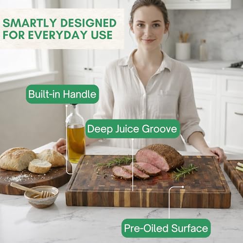 End Grain Acacia Wood Cutting Boards for Kitchen (End Grain / 24"L x 18"W)