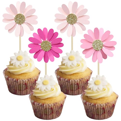 24Pcs Daisy Cupcake Toppers Flower Cake Topper Decorations Daisy Cake Decorations Chrysanthemum Cupcake Toppers Spring Daisy Flower Cake Picks