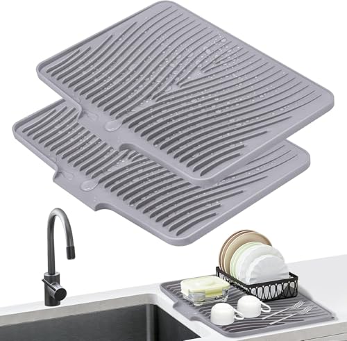 Silicone Dish Drying Mat for Kitchen counter (Grey-2pcs / 19.7" x 17")