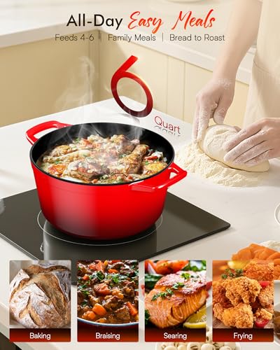 Lux 6QT Enameled Cast Iron Dutch Oven Pot (Lux Red)
