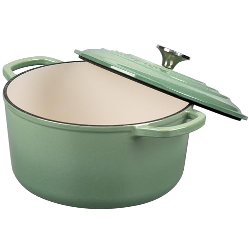 Enameled Cast Iron Dutch Oven Pot with Lid (6 QT / Sage green)