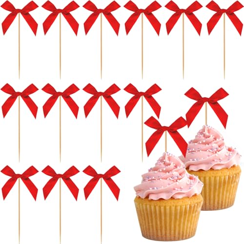 40 PCS Pink Bow Cupcake Toppers