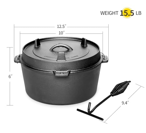Pre Seasoned Cast Iron Camping Dutch Ovens (6QT)