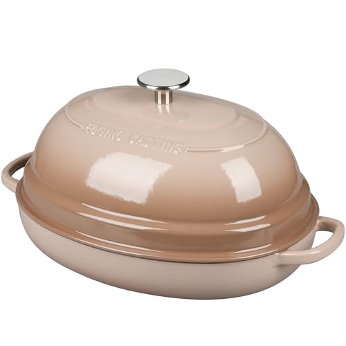 Enameled Oval Cast Iron Dutch Oven Pot with Lid (Mocha)