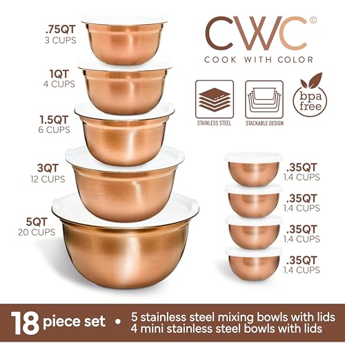 18 Piece Mixing Bowls Set with Airtight Lids (Copper)