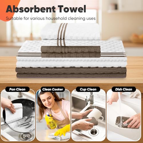 Oven Mitts Kitchen Towels and Dishcloths with Pot Holders Sets (Khaki)