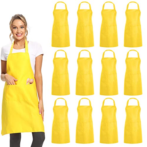 12 Pack Plain Bib Aprons with 2 Pockets