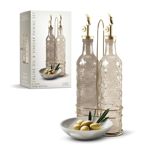 Glass Olive Oil Bottle Dispenser (Floral / Brown)
