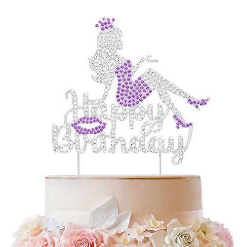 Rhinestone Lady Happy Birthday Cake Topper