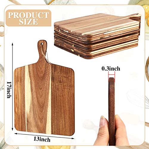 12 Packs Wooden Cutting Board Set with Handles Large Kitchen Serving Plain Chopping Board Bulk Gifts for Mom for Vegetables Meat Pizza Cheese Fruit Bread (17 x 13 Inch)