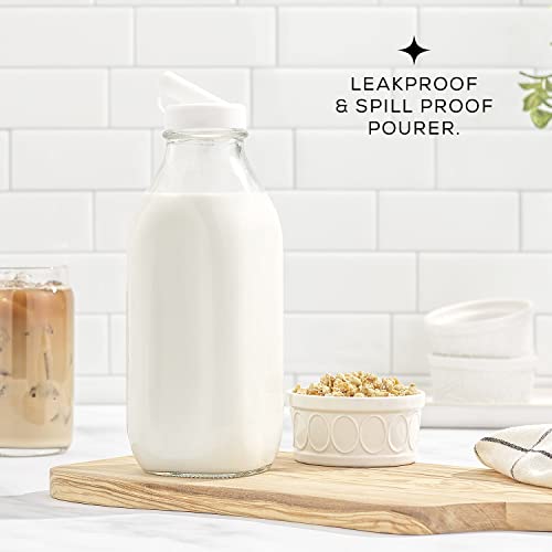 Glass Milk Bottles with Lids and Pourer