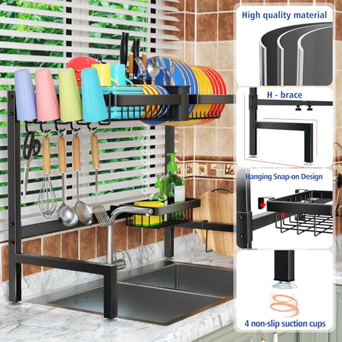 2 Tier Over The Sink Dish Drying Rack (Black / 2 tiers 3 baskets)