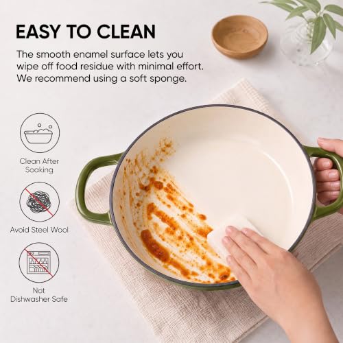 Dutch Oven Enameled Cast Iron with Lid (Golden Green / 3 QT（Shallow Pot）)