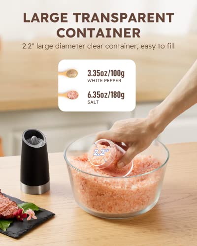 Gravity Electric Salt and Pepper Grinder Set Battery Powered Refillable One Hand Operation
