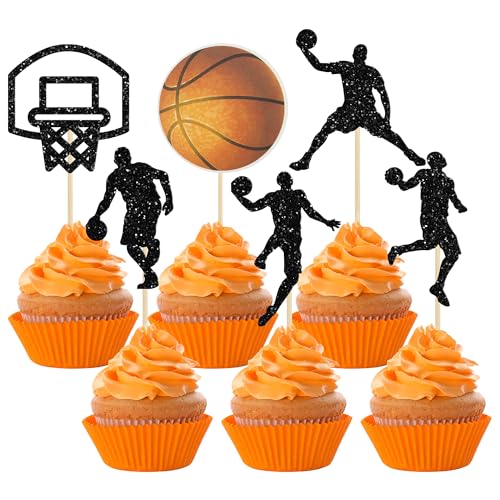 24Pcs Basketball Cupcake Toppers Star Sports Fan Backboard Picks Baby Shower Players Sports Theme Birthday Party Cake Decorations Supplies