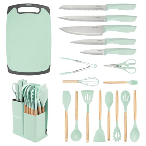 19PCS Knife Set Stainless Steel Cooking Knives with Silicone Kitchen Utensils Set
