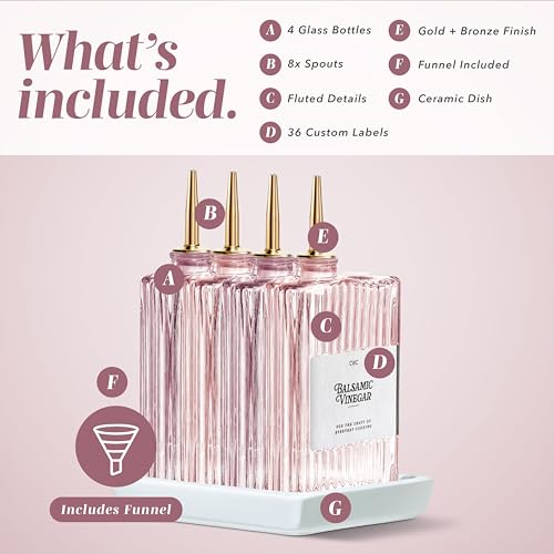 Glass Oil Dispenser Bottle (Pink Textured / 4 Pack)