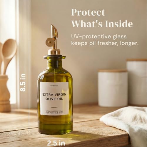 Green Glass Olive Oil Dispenser Bottles For Kitchen (Green/Gold / 12oz)