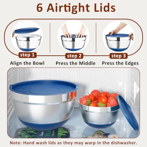 9 Pack Mixing Bowls with Airtight Lids & Grater Attachments (Blue)