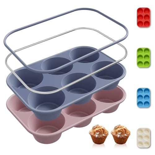 2 Pack 12 Cups Silicone Muffin Pan with Metal Reinforced Frame Regular Size