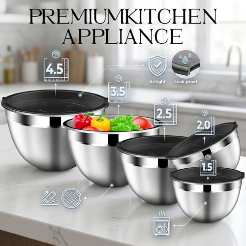 Mixing Bowls with Lids Set of 5 (1.5QT, 2QT, 2.5QT, 3.5 QT, 4.5QT)