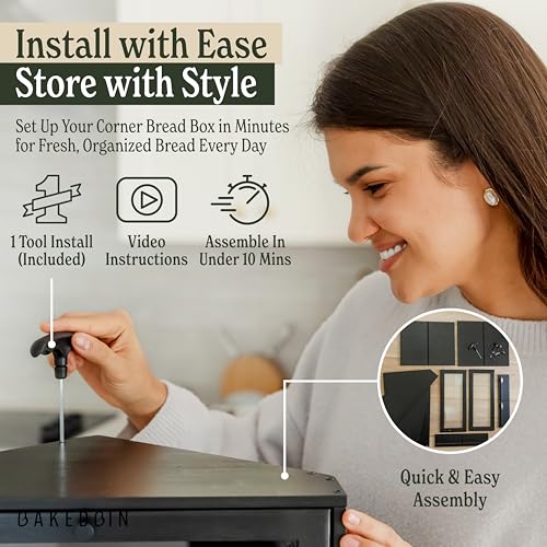 Corner Bread Box for Kitchen Countertop (Black)