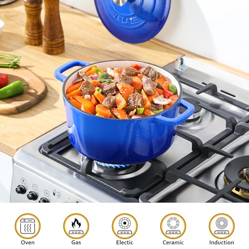 6 QT Enameled Cast Iron Dutch Oven Pot with Lid (Blue / 6QT-Round)