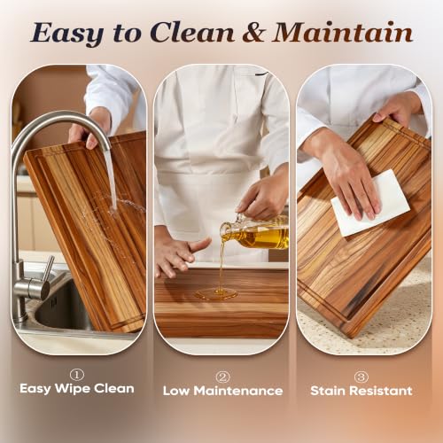 XXL Teak Wood Cutting Board for Kitchen 24" Extra Thick Butcher Block (24"L x 18.1"W)
