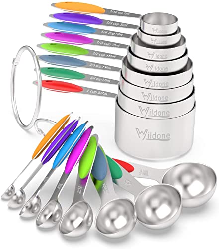 Stainless Measuring Cups and Spoons Set with Silicone Handle (Multicolor)