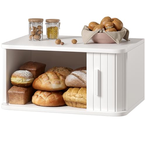 Roll Top Bread Box for Kitchen Countertop (White / Medium)