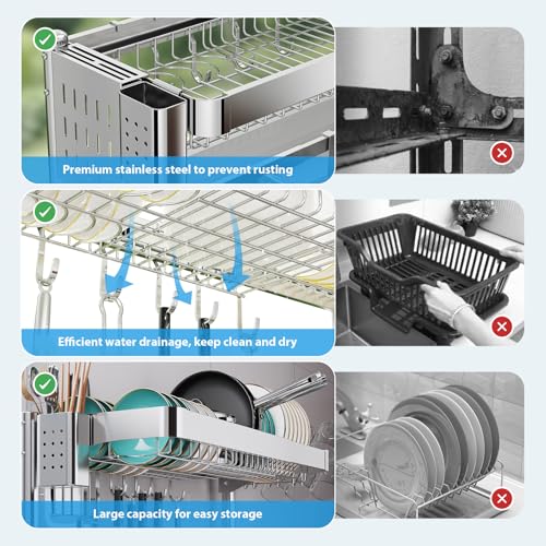 Over The Sink Dish Drainer Drying Rack 2 Tier Adjustable Width (2 Tier)
