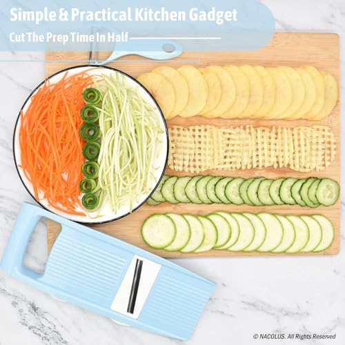 Mandoline Slicer for Kitchen slicer vegetable cutter 5 In 1 veggie slicer Potato Slicer waffle fry cutter Hot Swap Mandolin with Peeler for Vegetables Mult Colour
