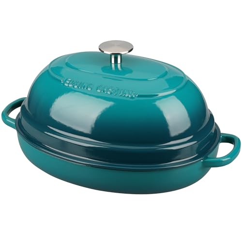 Enameled Oval Cast Iron Dutch Oven Pot with Lid (Darkcyan)