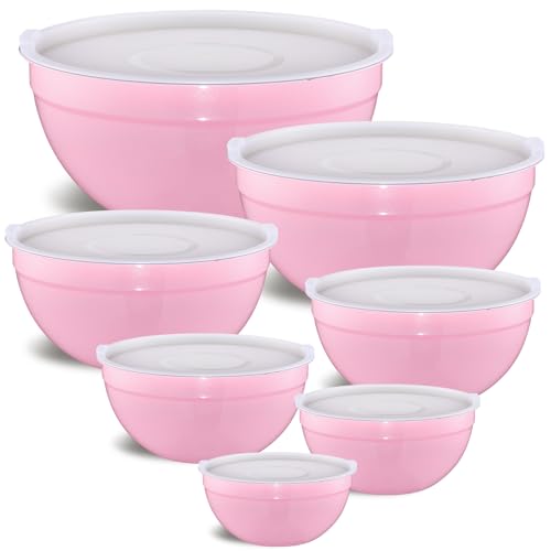 Pink Mixing Bowls with Airtight Lids (Pink / 7 Pieces)