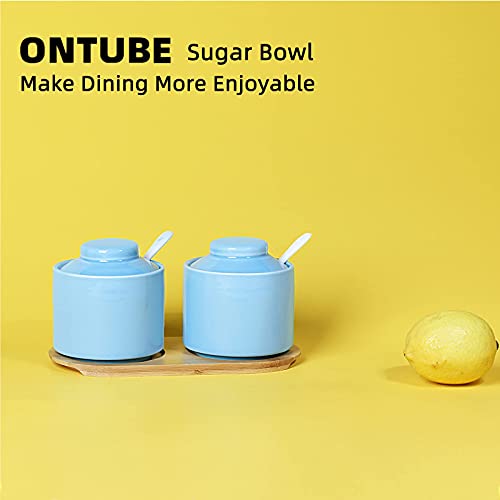 Ceramic Sugar Bowl with Tray and Spoon Set of 2