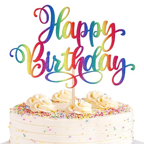 1 PCS Happy Birthday Cake Topper Glitter Happy Birthday Cake Pick Bunting Decor for Anniversary Celebrating Happy Birthday Party Cake Decorations Supplies Gold