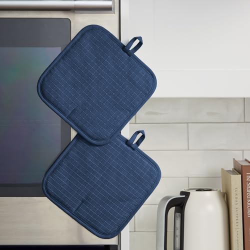 Gourmet Series Gridlines Pot Holders 2 (Ink Blue)