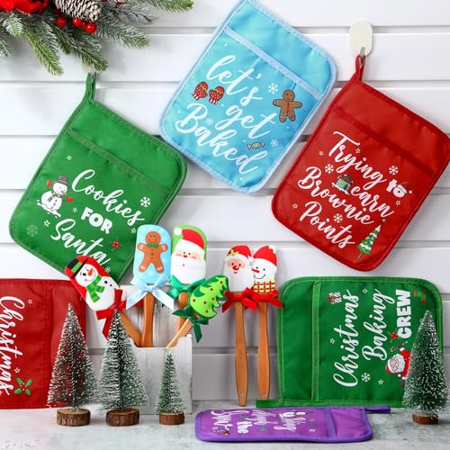 18 Pcs Santa Christmas Pot Holders Baking Set Silicone Spatulas (Santa)