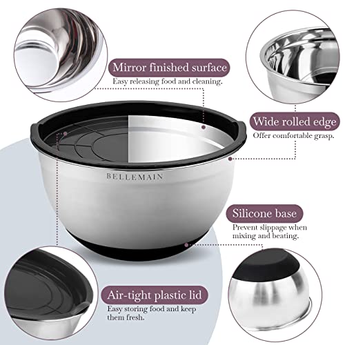 Stainless Steel Mixing Bowls with Airtight Lids Set (Silver/Black / 5 Piece)