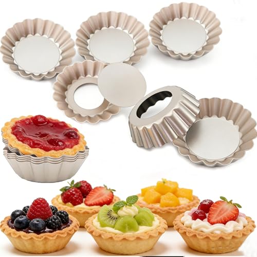 8 Pack Mini Tart Pans 4 Inch with Removable Bottom Round Nonstick Quiche Pan