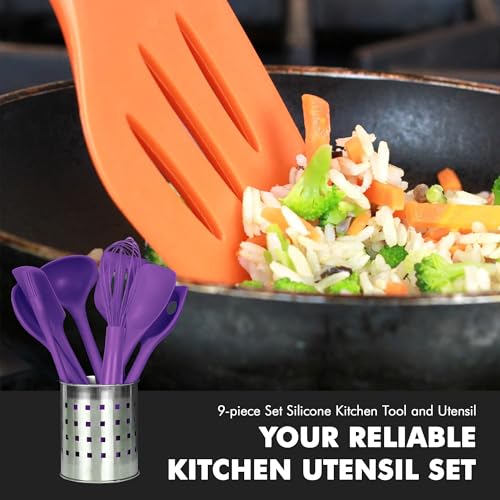 Premium Silicone Kitchen Tool and Utensil Set (9 Piece Set / Purple)