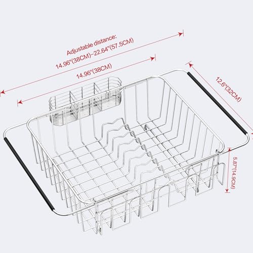Dish Drying Rack in Sink (Large With Cup Holder - 14.96×12.6×5.87 Inches)