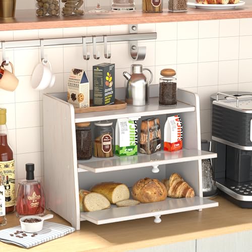 Corner Bread Box for Kitchen Countertop (Vintage White)