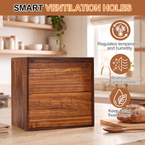 Bread Box for Kitchen Countertop (Retro Brwon / Large)