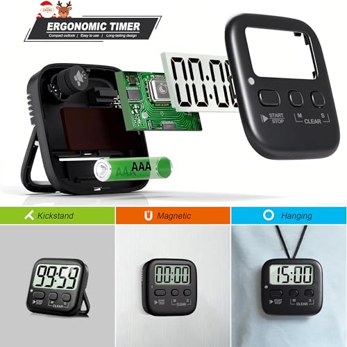 2 Pack Digital Timer for Kids Classroom Kitchen Timers for Cooking (2 * Rich Black)