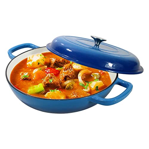3.8 Quart Enameled Cast Iron Braiser Pan with Lid (Blue / 3.8QT)