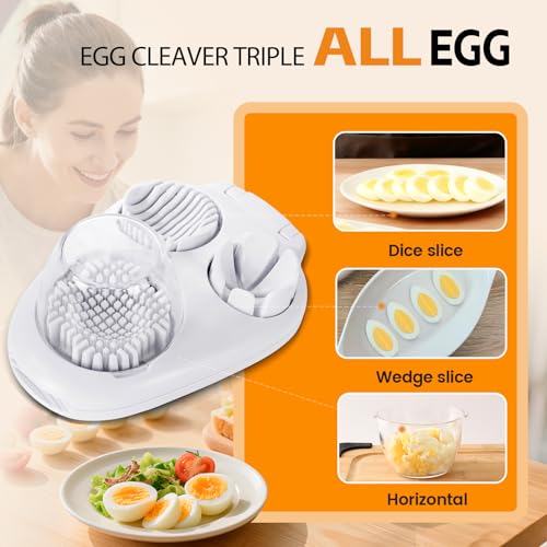 3-In-1egg Slicer For Hard Boiled Eggs,Stainless Heavy Duty Steel Egg Slicer Kitchen Gadget, Fit Strawberry,Apple,Banana,Cherry,Tomato,yellow